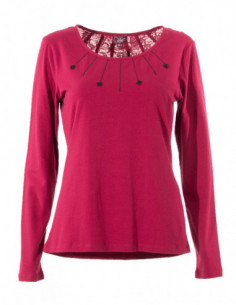 Tee-shirt à manches longues dos ajouré framboise 2