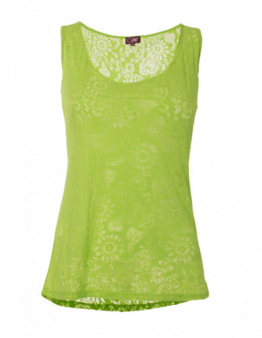 Sleeveless tank top in green floral sheer fabric for summer