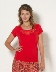 Tee-shirt coton manches courte motif mandala ton sur ton