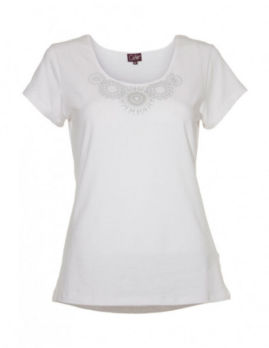 Tee-shirt coton manches courte motif mandala ton sur ton
