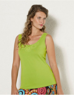 Plain basic sleeveless tank top with boho pattern on the chest