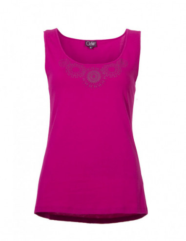 Pink basic sleeveless tank top with boho pattern on the chest