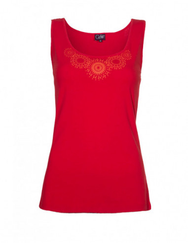 Red basic sleeveless tank top with boho pattern on the chest