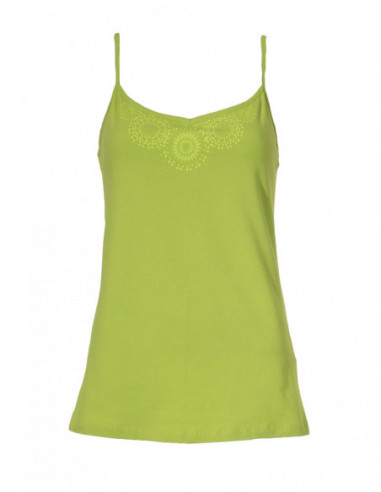 Basic plain cotton tank top with boho pattern on the chest