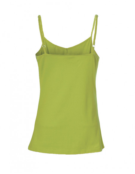 Tank top with thin adjustable straps plain green bohemian pattern on the chest