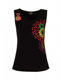 Débardeur baba cool en coton couleur avec motif rosaces 2