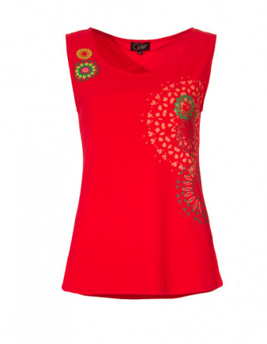 Débardeur baba cool en coton couleur avec motif rosaces
