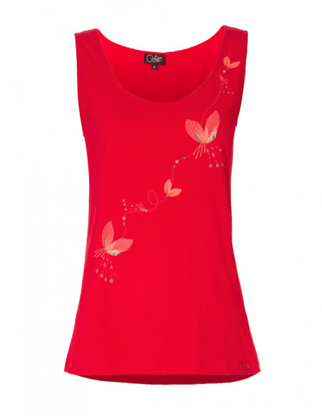 Débardeur en coton uni pour femme à motifs papillons rouge