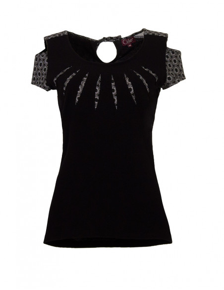 Top colored woman with bare shoulders