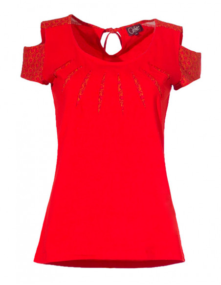 Tee shirt été patchwork rouge original