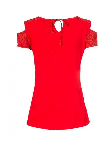 Tee shirt été patchwork rouge original manches courtes