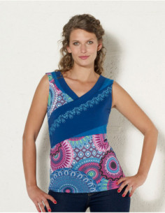 Original baba cool cotton tank top with big blue  rosettes