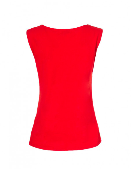 Dos uni rouge basique de débardeur en coton original avec motifs rosaces