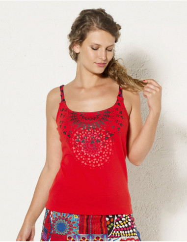 Original red summer tank top with baba cool mandala print