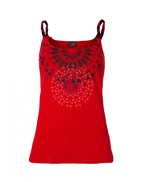 Débardeur rouge original baba cool mandala avec fines bretelles