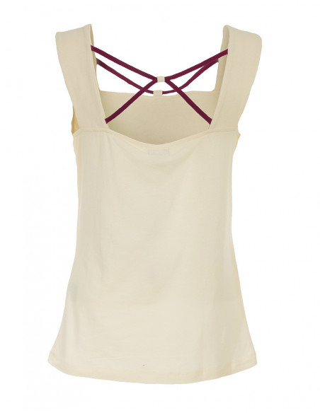 Original cotton tank top with crossed laces in the back plain beige