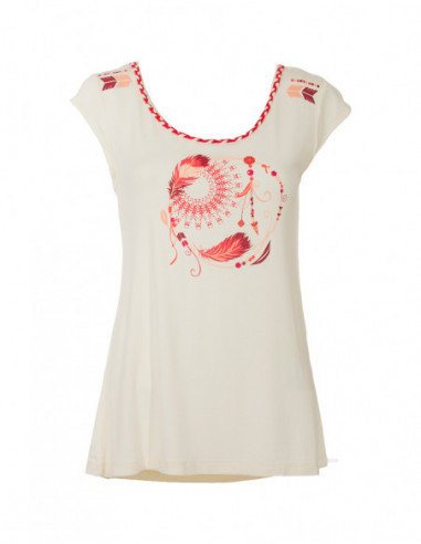 Tee shirt en coton motif attrape rêves boho uni blanc