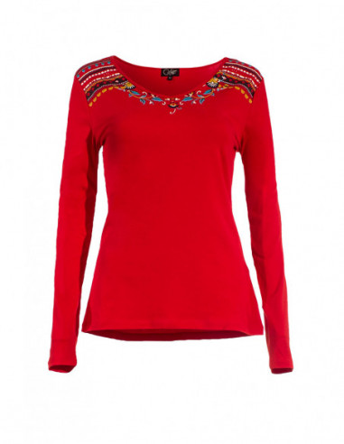 Tee-shirt coton  manches longues rouge
