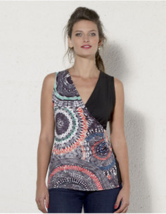 Basic plain tank top with ethnic print baba cool