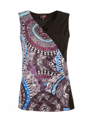 Plain black tank top with African baba cool print