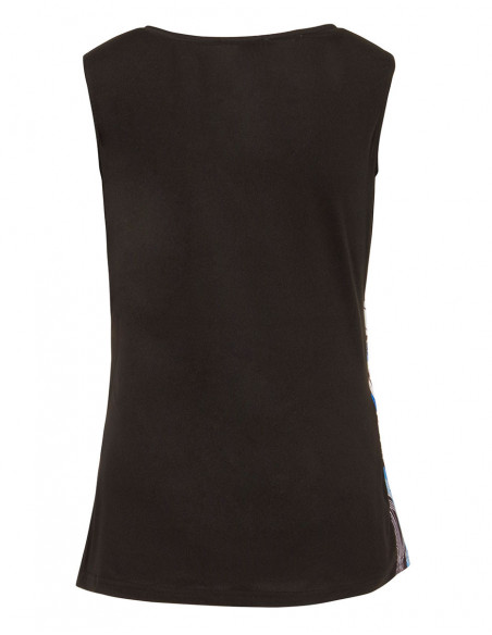 Basic plain back tank top with ethnic print baba cool