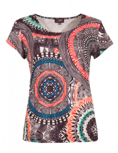 Tee shirt ethnique imprimé mandala orange