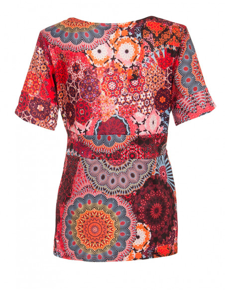 Tee shirt évasé mandala rouge coloré