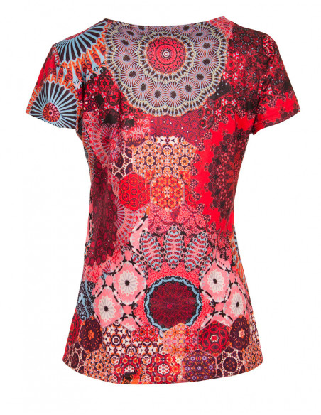 Tee shirt ethnique mandala rouge