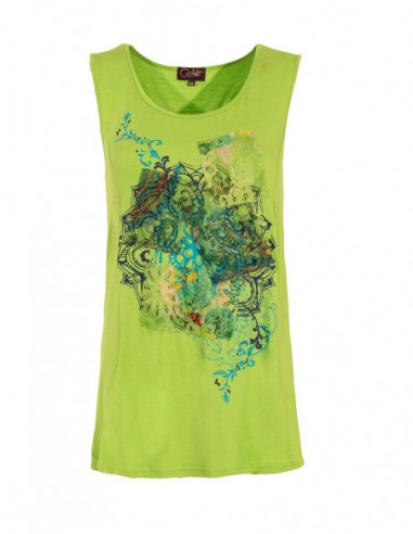 Plain colorful tank top with original pattern on the front hippie chic style