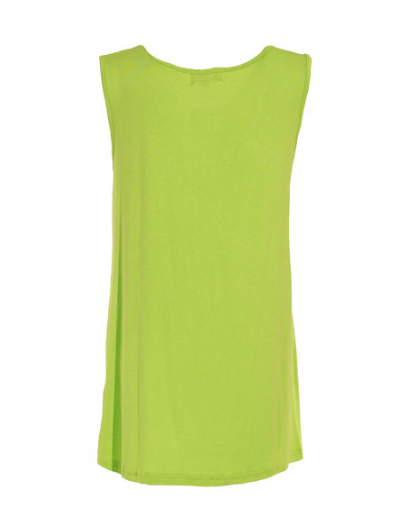 Plain anise green tank top with original pattern on the front hippie chic style
