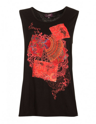 Plain colorful tank top with original pattern on the front hippie chic style