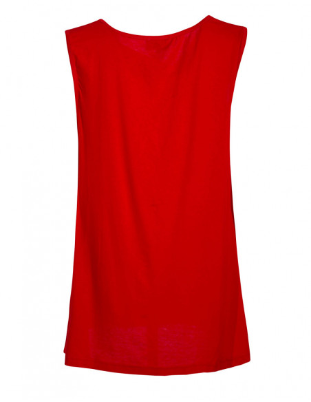 Top débardeur uni rouge avec motif original sur le devant style hippie chic