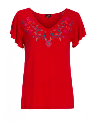 Tee-shirt classique léger manche courte motif coloré rouge