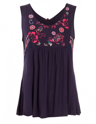 Colorful summer sleeveless top with pretty floral embroidery