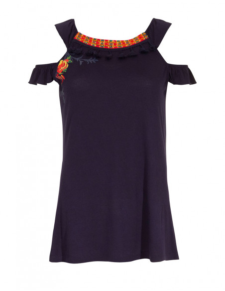 Navy blue cotton summer top with bare shoulders