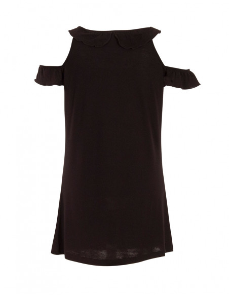 Original bare-shoulder tank top with black ethnic pattern at the neck