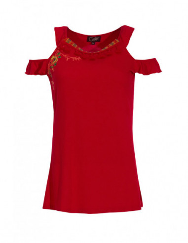 Red cotton summer top with bare shoulders