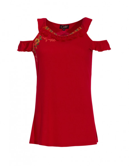 Red cotton summer top with bare shoulders