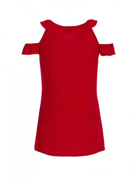 Débardeur original épaules nues rouge motif ethnique au col