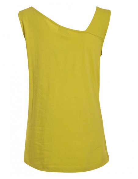 Débardeur asymétrique femme vert anis imprimé feuilles ethnique