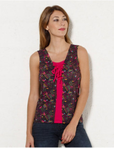 Original ethnic tank top with black and fuchsia lace