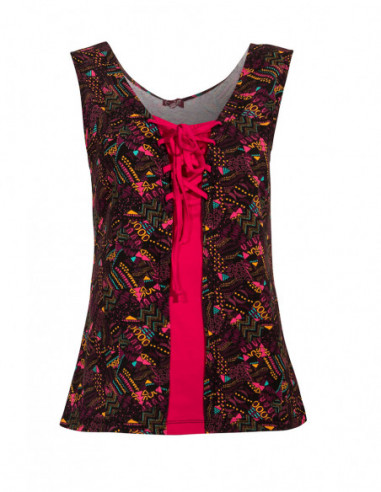 Original ethnic tank top with black and fuchsia lace