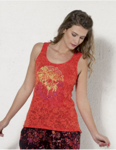 Transparent tank top with ethnic rosettes and nice cross back