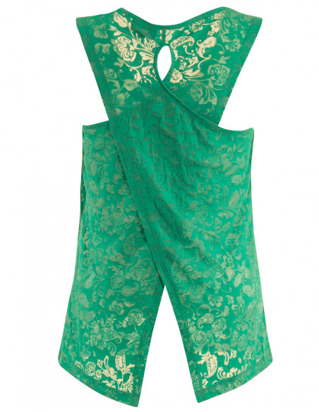Openwork summer tank top with green cross-over back