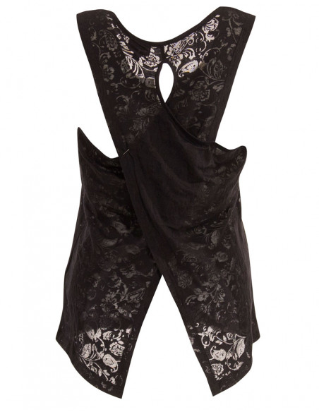 Openwork summer tank top with black cross-over back