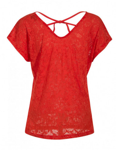 T shirt léger transparent d'été rouge avec dos croisé