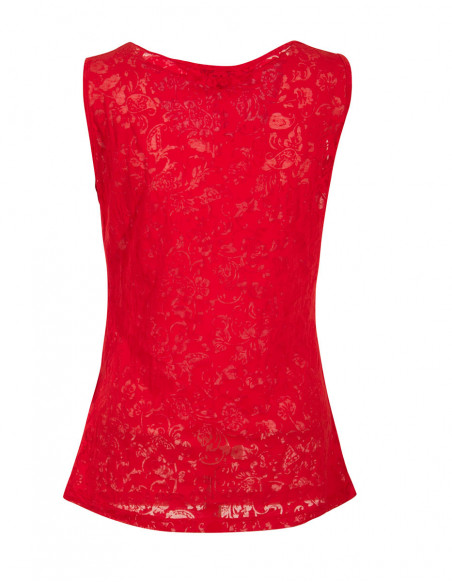 Lightweight summer chic sheer tank top with basic red floral pattern