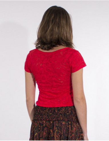 Tee-shirt chic et élégant manches courtes transparent rouge dos