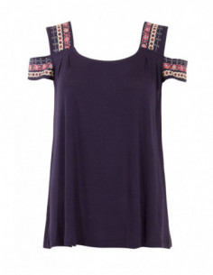 Colorful embroidered bare shoulder summer t-shirt 2