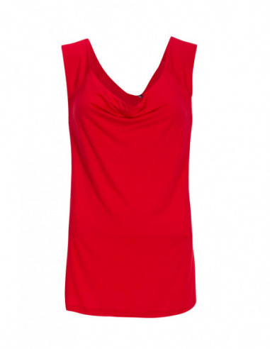 Top original fluide en viscose col bénitier rouge